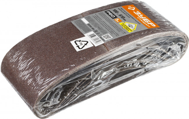 Лента шлифовальная бесконечная ЗУБР "СТАНДАРТ" на тканевой основе, для ЛШМ, P60, 100х610мм, 5 шт,  ( 35343-060 )