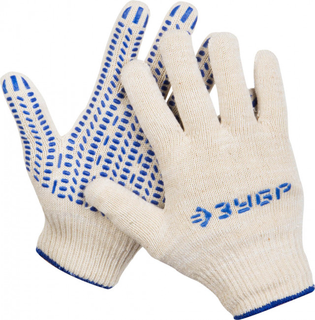 Перчатки ЗУБР трикотажные, 12 класс, х/б, с защитой от скольжения, S-M,  ( 11451-S )