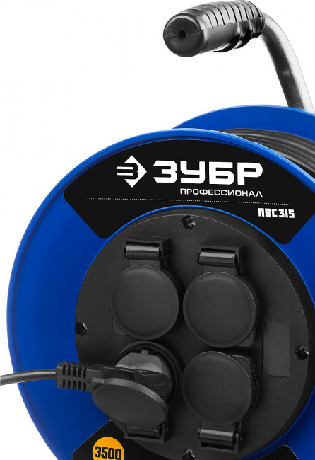 Удлинитель на катушке ПВС 315, 50 м, 3500 Вт, 4 гнезда, IP44, ПВС 3х1,5 кв мм, ЗУБР Профессионал,  ( 55081-50 )