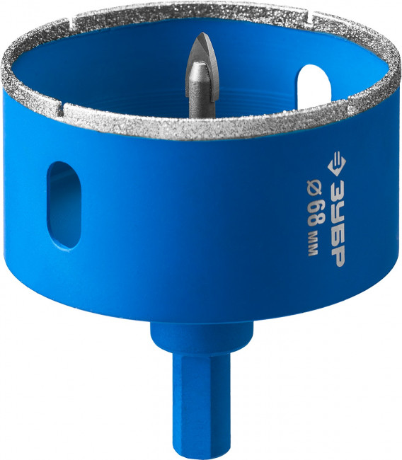 Коронка алмазная по кафелю и стеклу, d=68 мм, зерно Р 60, в сборе с центрирующим сверлом и имбусовым ключом, ЗУБР Профессионал 29850-68,  ( 29850-68 )