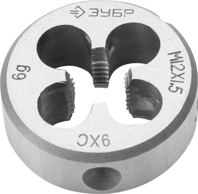 Плашка ЗУБР "МАСТЕР" круглая ручная для нарезания метрической резьбы, мелкий шаг, М12 x 1,5,  ( 4-28022-12-1.5 )