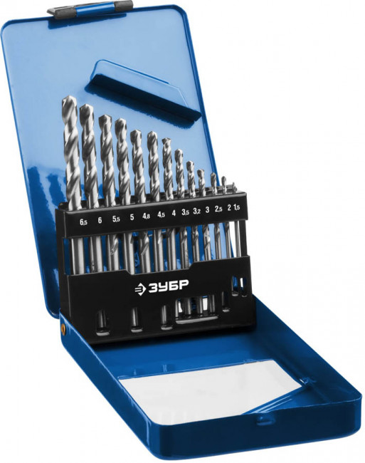 ЗУБР ПРОФ-А 13шт(1.5-6.5мм), Набор сверл по металлу, сталь Р6М5, класс А, мет.бокс ( 29625-H13 )
