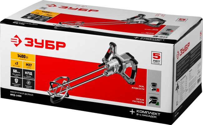 Миксер ЗУБР МРД-1400 строительный, двойной, 1400 Вт, 0-520 об/мин, перемешивание "сверху-вниз", ( МРД-1400 )