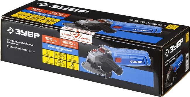 Углошлифов. машина (болгарка), ЗУБР Профессионал УШМ-П125-1200 ЭПСТ, одноруч. хват, конст. электрон., плав. пуск, 125 мм, 3000-11000 об/мин, 1200 Вт,  ( УШМ-П125-1200 ЭПСТ )