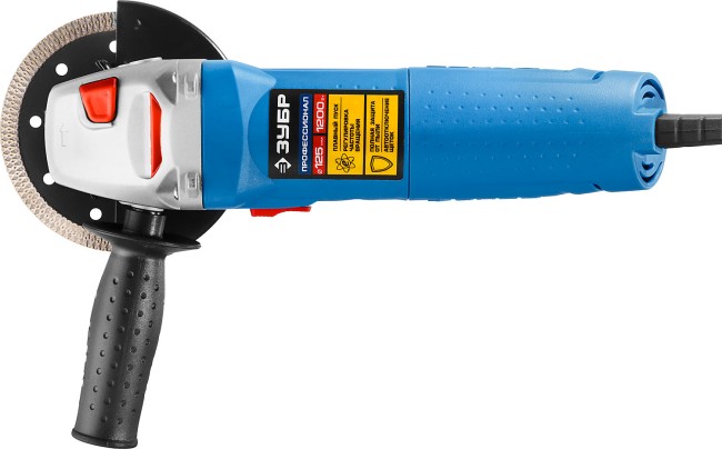 Углошлифов. машина (болгарка), ЗУБР Профессионал УШМ-П125-1200 ЭПСТ, одноруч. хват, конст. электрон., плав. пуск, 125 мм, 3000-11000 об/мин, 1200 Вт,  ( УШМ-П125-1200 ЭПСТ )