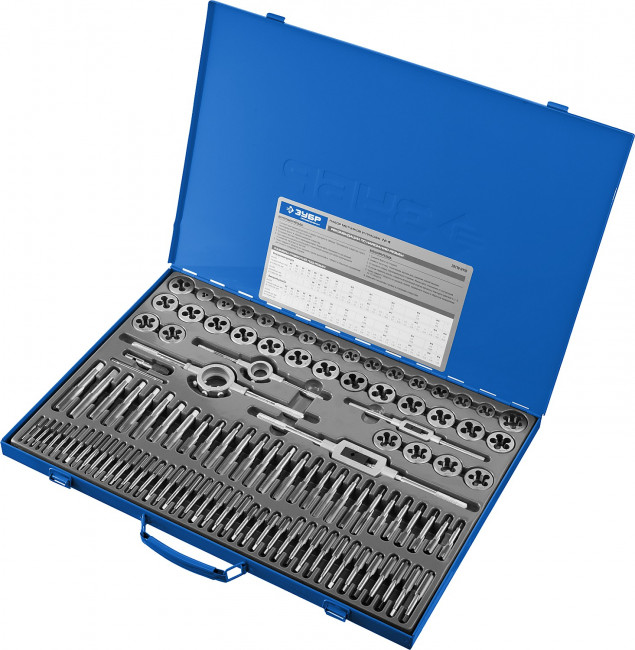 Набор метчиков и плашек ЗУБР "ПРОФЕССИОНАЛ", сталь Р6М5, 110 предметов,  ( 28110-H110 )