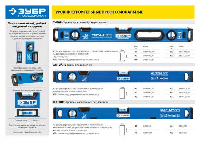 Уровень ЗУБР "ПРОФЕССИОНАЛ" "ТИТАН" с перископом, усилен, с ручками, 2 фрезерован поверхн, 3 противоудар ампулы,200см,  ( 34587-200_z01 ) Уровень ЗУБР "ПРОФЕССИОНАЛ" "ТИТАН" с перископом, усилен, с ручками, 2 фрезерован поверхн, 3 противоудар ампулы,200см,  ( 34587-200_z01 )