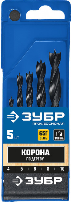 ЗУБР 5 шт(4-5-6-8-10 мм), набор спиральных сверл по дереву, М-образная заточка ( 29421-H5_z01 )