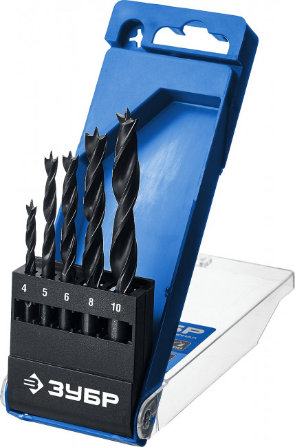 ЗУБР 5 шт(4-5-6-8-10 мм), набор спиральных сверл по дереву, М-образная заточка ( 29421-H5_z01 )