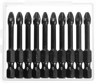 Биты ЗУБР "ПРОФИ" Pozidrive, тип хвостовика E 1/4", PZ2, 50мм, 10шт, в пластиковом боксе, на карточке ,  ( 26023-2-50-S10 )
