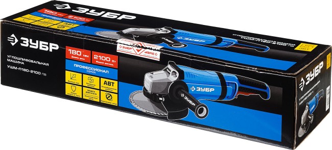 Углошлифовальная машина (болгарка), ЗУБР Профессионал УШМ-П180-2100 ПВ, плавный пуск, антивибрационная защита, 180 мм, 8000 об/мин, 2100Вт,  ( УШМ-П180-2100 ПВ )