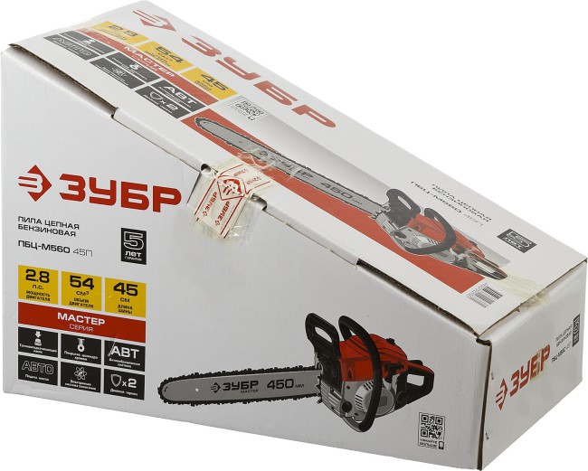 Пила цепная бензиновая, ЗУБР ПБЦ-М560 45П, хромир. цилиндр, праймер, 54,6 см3 (2,1 кВт), шина 45 см, 11500 об/мин,  ( ПБЦ-М560 45П )