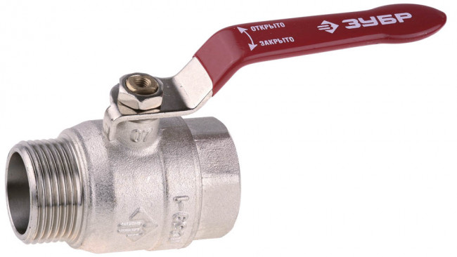 Кран ЗУБР шаровой 1" полнопроходной "мама-папа", ручка, никелированная латунь,  ( 51351-N-1 )