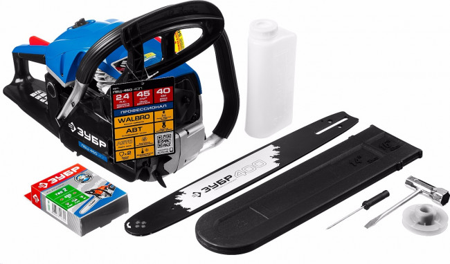 Пила цепная бензиновая, ЗУБР Профессионал ПБЦ-450 40П, хромир. цилиндр, праймер, 45 см3 (1.8 кВт), шина 400 мм, 10800 об/мин,  ( ПБЦ-450 40П )