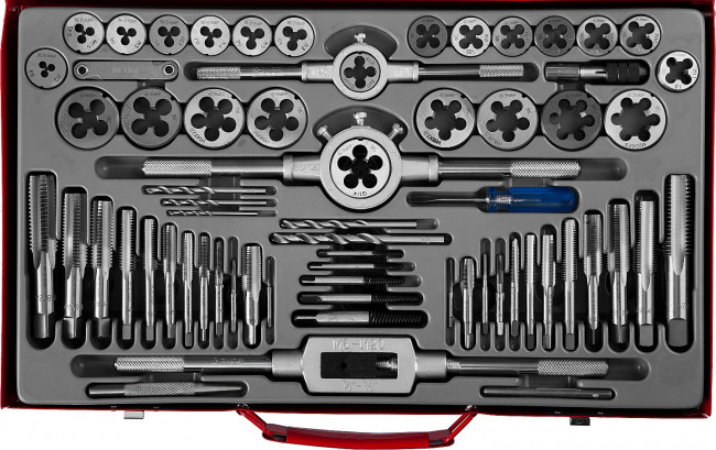 Набор метчиков и плашек ЗУБР "МАСТЕР", сталь 9ХС, 65 предметов,  ( 28118-H65_z01 )