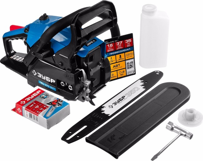 Пила цепная бензиновая, ЗУБР Профессионал ПБЦ-370 35П, хромир. цилиндр, праймер, 37 см3 (1,2 кВт), шина 35 см, 10800 об/мин,  ( ПБЦ-370 35П )