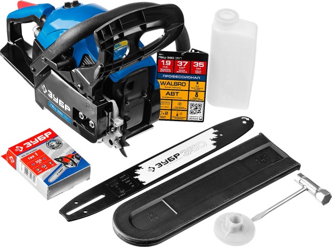 Пила цепная бензиновая, ЗУБР Профессионал ПБЦ-380 35П, хромир. цилиндр, праймер, 37,2 см3 (1,4 кВт), шина 35 см, 10800 об/мин,  ( ПБЦ-380 35П )