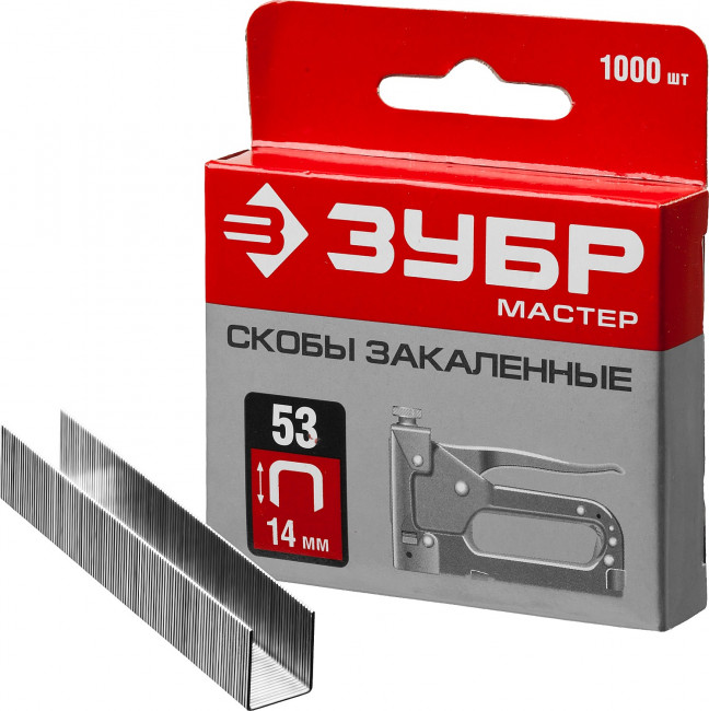 ЗУБР 14 мм скобы для степлера тонкие тип 53, 1000 шт, ( 31625-14 ) ЗУБР 14 мм скобы для степлера тонкие тип 53, 1000 шт, ( 31625-14 )