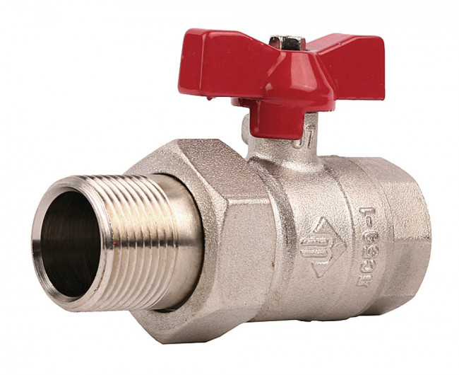 Кран ЗУБР шаровой 1" полнопроходной с накидной гайкой "мама-папа", бабочка, никелированная латунь ,  ( 51357-N-1 )