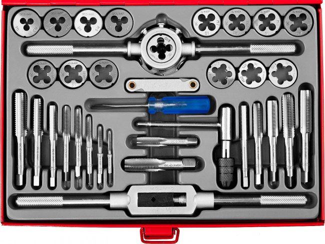 Набор метчиков и плашек ЗУБР "МАСТЕР", сталь 9ХС, 35 предметов,  ( 28117-H35_z01 )