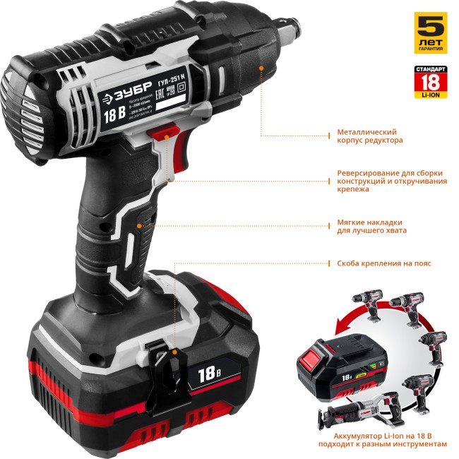 ГУЛ-251 гайковерт ударный, в кейсе, ЗУБР,  ( ГУЛ-251 К )