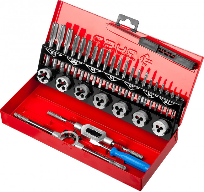 Набор метчиков и плашек ЗУБР "МАСТЕР", сталь 9ХС, 32 предмета,  ( 28129-H32_z01 )