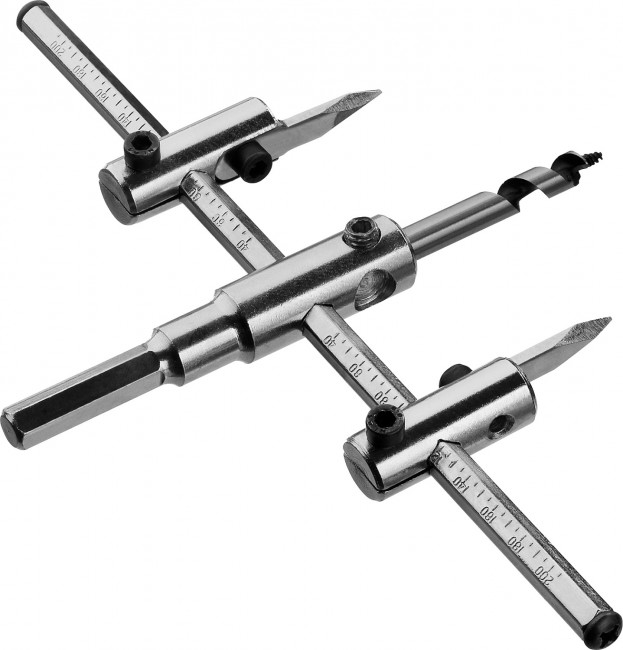 Сверло ЗУБР "МАСТЕР" регулируемое по дереву, двухрезцовое "Балеринка", d=40-200мм, 1-30мм, в блистере ,  ( 29440-200 )