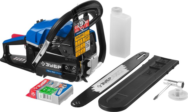 Пила цепная бензиновая, ЗУБР Профессионал ПБЦ-490 45ДП, хромир. цилиндр, праймер, декомпрессионный клапан, 49 см3 (2,2 кВт), шина 45 см, 12500 об/мин,  ( ПБЦ-490 45ДП )