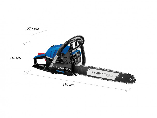 Пила цепная бензиновая, ЗУБР Профессионал ПБЦ-490 45ДП, хромир. цилиндр, праймер, декомпрессионный клапан, 49 см3 (2,2 кВт), шина 45 см, 12500 об/мин,  ( ПБЦ-490 45ДП )