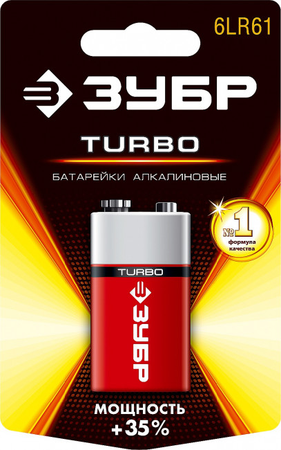 Щелочная батарейка 9 В, тип 6LR61 (крона), 1 шт, ЗУБР Turbo ( 59219_z01 ) Щелочная батарейка 9 В, тип 6LR61 (крона), 1 шт, ЗУБР Turbo ( 59219_z01 )