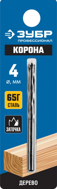 ЗУБР d 4x70/40мм, спиральное сверло по дереву , М-образная заточка ( 29421-070-04_z01 )