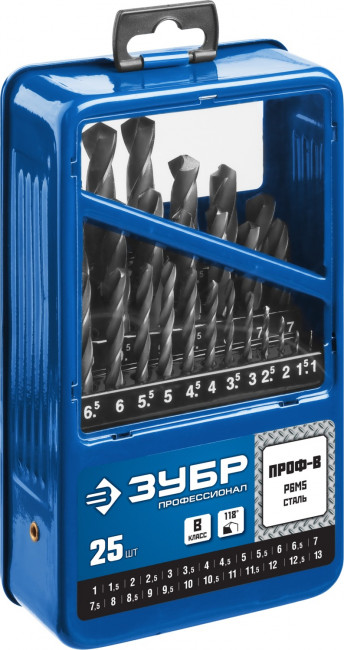 Набор сверл по металлу 25 шт (d=1 - 13 мм), Проф-В, ЗУБР, (29621-H25 )