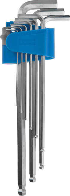 Набор ключей имбусовых ЗУБР "ЭКСПЕРТ" длинные с шариком,Cr-Mo,сатинир покрытие,эргоном держатель,HEX 1,5 - 10 мм,9шт,  ( 27466-H9 )