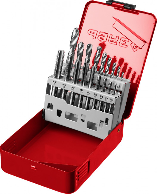 Набор метчиков и плашек ЗУБР "МАСТЕР", сталь 9ХС, 18 предметов,  ( 28115-H18_z01 )