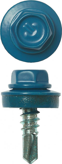 Саморезы СКМ кровельные, RAL 5009 небесно-голубой, 19 x 5,5 мм, 500 шт, для металлических конструкций, ЗУБР,  ( 4-300315-55-019-5009 )