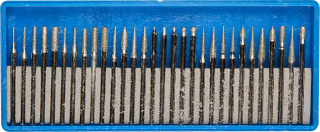 Набор ЗУБР: Мини-насадки с алмазным напылением в пластиковом боксе, P=180, хвостовик d=3мм, 30 предметов,  ( 33383-H30 )