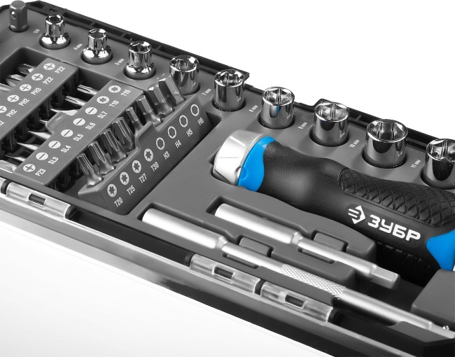 Набор ЗУБР "ПРОФЕССИОНАЛ": Отвертка реверсив с двухкомп рукоят, насадки, CrMo, рукоят с отсеком для хранения бит, 38 предметов,  ( 25352-H38 )