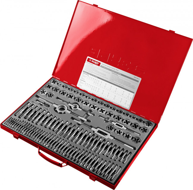 Набор метчиков и плашек ЗУБР "МАСТЕР", сталь 9ХС, 110 предметов,  ( 28119-H110_z01 )