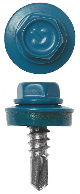 Саморезы СКМ кровельные, RAL 5009 небесно-голубой, 25 х 5.5 мм, 1 800 шт, для металлических конструкций, ЗУБР,  ( 4-300310-55-025-5009 )