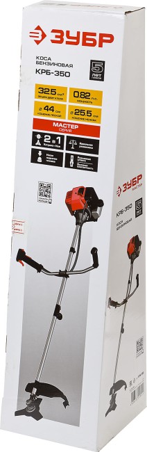 Триммер бензиновый (бензокоса), ЗУБР КРБ-350, 32,5см3 (1,1 л.с./0,8 кВт), 9000об/мин, катушка/нож, шир. скашивания 44/25,5см, велос.рукоятка,  ( КРБ-350 )