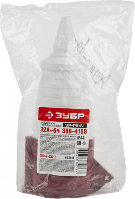 Розетка ЗУБР "МАСТЕР" переносная, 32A, 400B, 6ч  ,  ( 55252-032-5 )