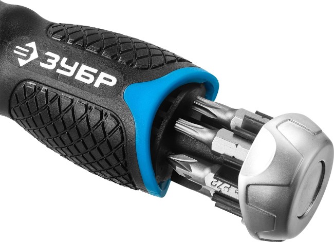 Набор ЗУБР "ПРОФЕССИОНАЛ": Отвертка реверсив с двухкомп рукоят, насадки, CrMo, рукоят с отсеком для хранения бит, 24 предмета,  ( 25353-H24 )