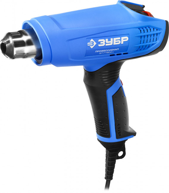 Фен технический (строительный), ЗУБР Профессионал ФТ-П1800 К, керамич изолят, электр регул темп-ры, 2 режима: 80-550град, 350/550л/мин, кейс, 1800Вт,  ( ФТ-П1800 К )