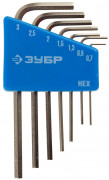 Набор ключей имбусовых ЗУБР "ЭКСПЕРТ" МИНИ для точных работ, Cr-V, HEX 0,7, 0,9, 1,3, 1,5, 2, 2,5, 3 мм, 7 шт ,  ( 27471-H7 )