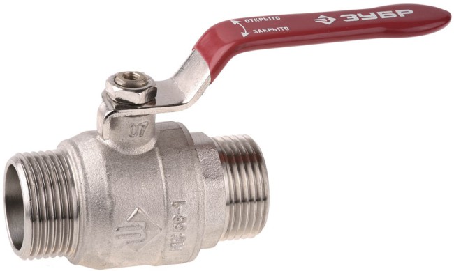 Кран ЗУБР шаровой 1/2" полнопроходной "папа-папа", ручка, никелированная латунь,  ( 51352-N-1/2 )