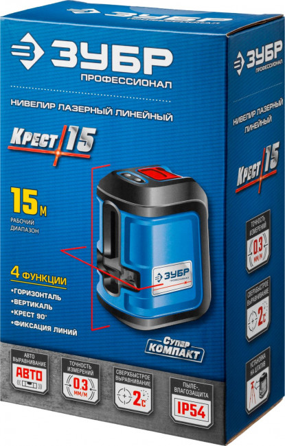 ЗУБР КРЕСТ 15 нивелир лазерный, суперкомпакт, 15м, точн. +/- 0,3мм ( 34902_z01 ) ЗУБР КРЕСТ 15 нивелир лазерный, суперкомпакт, 15м, точн. +/- 0,3мм ( 34902_z01 )