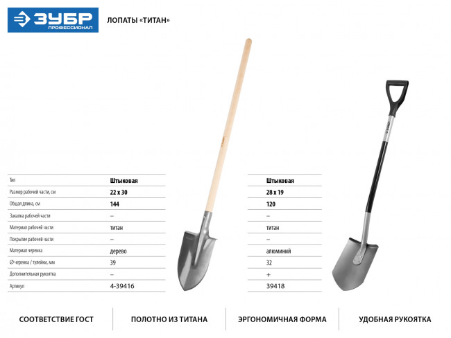 Лопата "ТИТАН" штыковая с эргономичным алюминиевым черенком, ЗУБР Профессионал ( 39418_z01 ) Лопата "ТИТАН" штыковая с эргономичным алюминиевым черенком, ЗУБР Профессионал ( 39418_z01 )