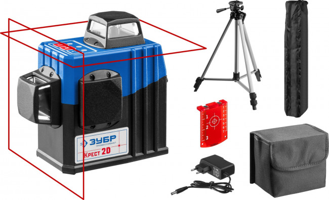 ЗУБР КРЕСТ 2D №2 нивелир лазерный 2х360°, 20м/70м, точн. +/-0,3 мм/м, штатив ( 34907-2 )