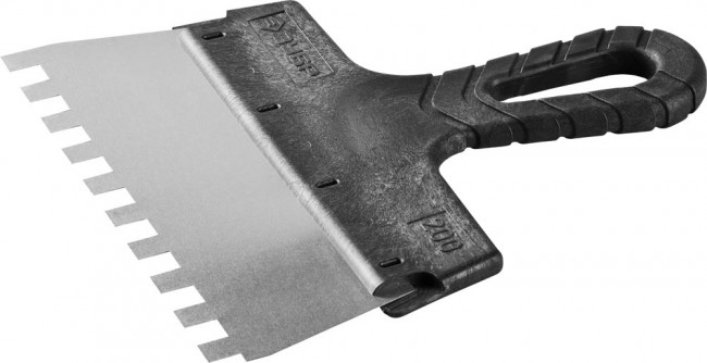 Шпатель ЗУБР "МАСТЕР" ФАСАДНЫЙ, нержавеющее полотно, 200мм, зуб 10х10мм,  ( 10078-20-10 )