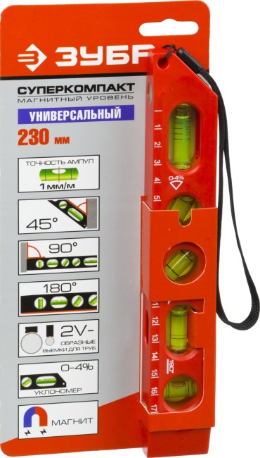 Уровень ЗУБР "СУПЕРКОМПАКТ" пластмассовый, магнитный, 5 ампул, 230мм,  ( 3455_z01 )